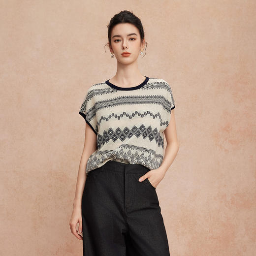 QG645斯尔丽2025新款浮雕提花羊毛气质文艺软糯舒适圆领实穿上衣针织衫 商品图10