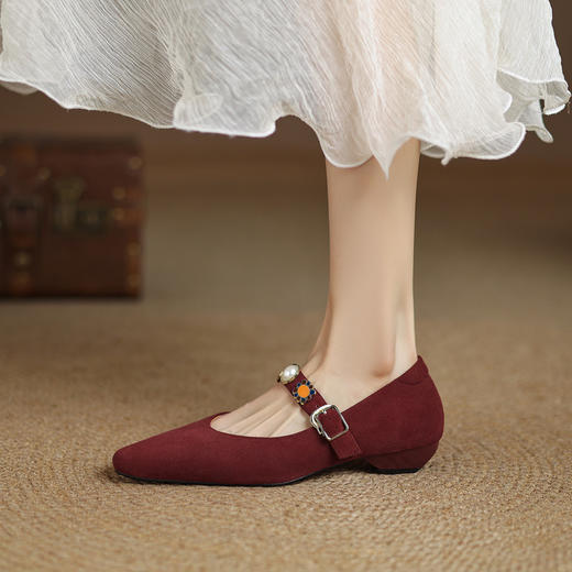【预售5天】法式晚风复古方头浅口单鞋女春秋新款绒面气质休闲粗跟玛丽珍鞋子FDME&FD9110-2 商品图2