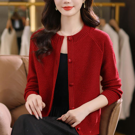 CC圆领针织开衫女短款春秋新款长袖宽松显瘦毛衣薄款打底衫上衣外套 商品图2