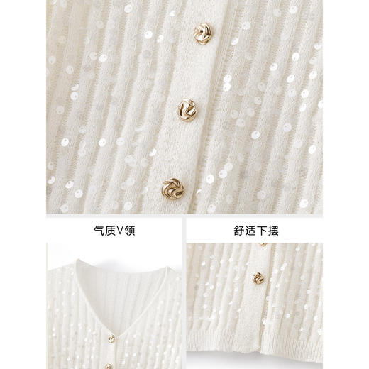CC2025早秋新款高级感轻奢名媛风亮片V领针织开衫女薄款外套上衣 商品图3