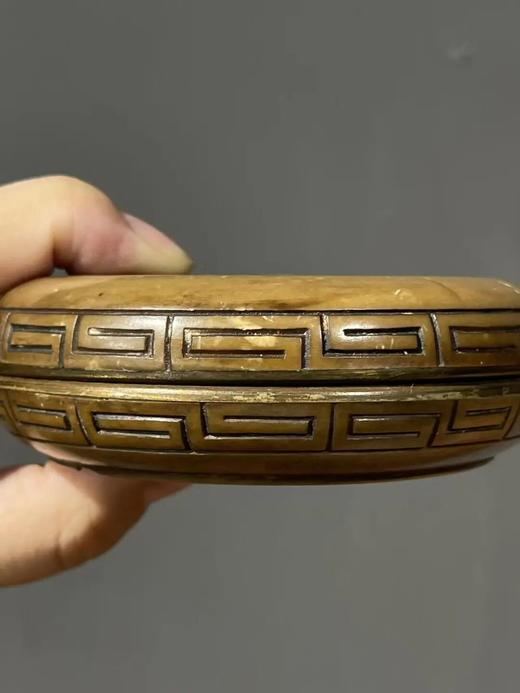 圆饼形镶寿山石青銅印泥盒，顺丰包邮 商品图4