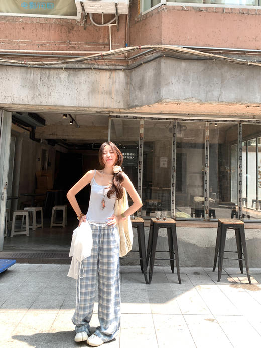 <曾小咸推荐>  韩系蓝色吊带背心白色长袖防晒衫2件套 商品图5