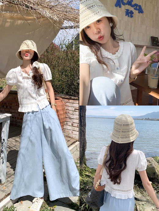 <曾小咸推荐>甜美泡泡短袖娃娃衬衫上衣 商品图10