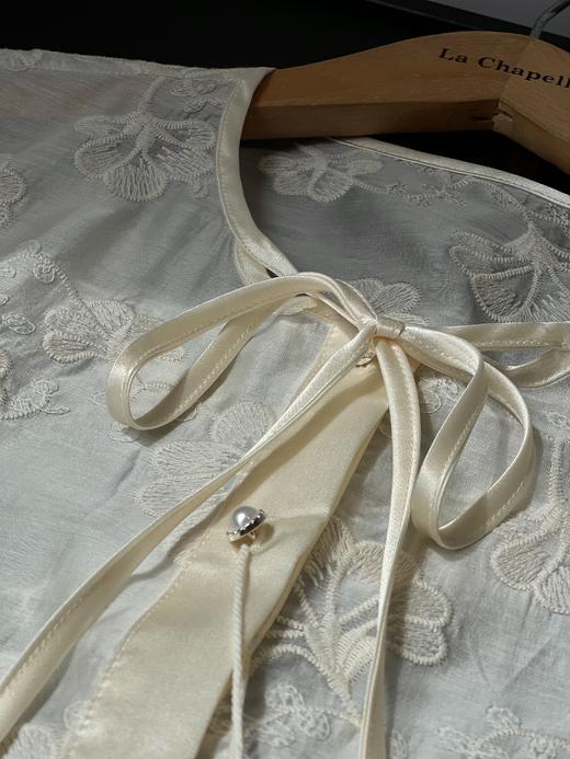 会员福利【天丝+重工刺绣】拉夏贝尔/La Chapelle圆领系带刺绣花朵短袖衬衫2025夏季新款上衣 商品图7