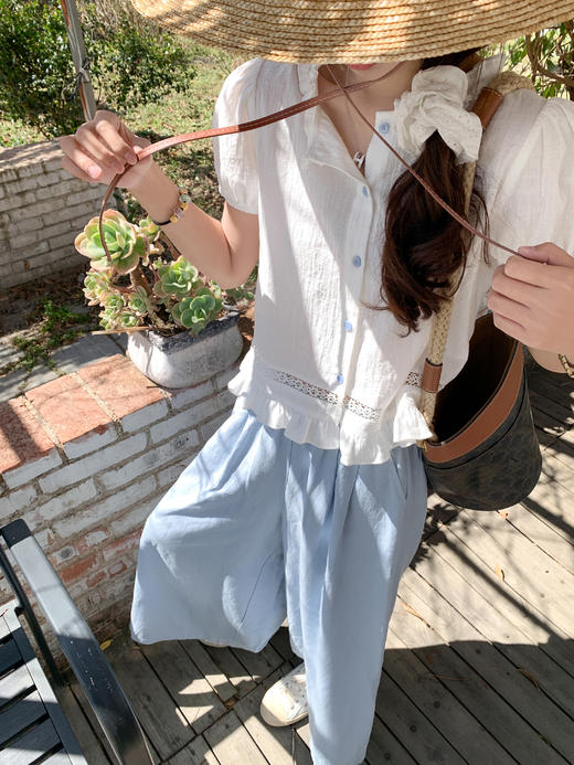 <曾小咸推荐>甜美泡泡短袖娃娃衬衫上衣 商品图4