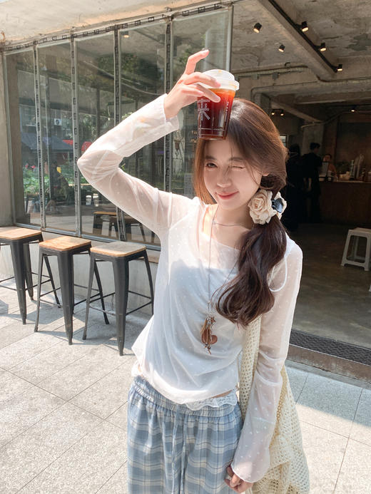 <曾小咸推荐>  韩系蓝色吊带背心白色长袖防晒衫2件套 商品图12