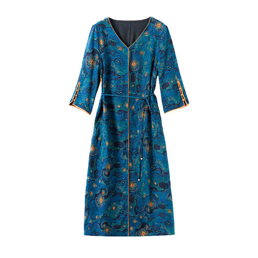 丁摩真丝香云纱连衣裙七分袖时尚减龄桑蚕丝裙AL2952 商品图4