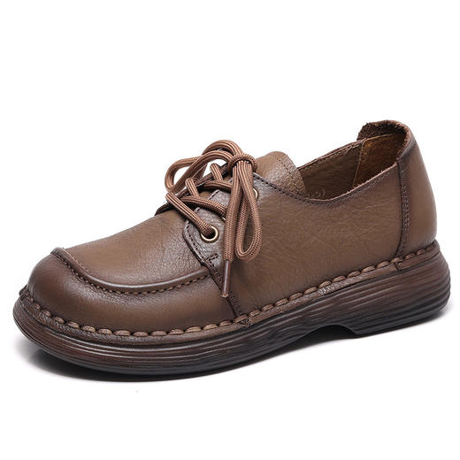 FD22801手工真皮软底休闲小皮鞋女秋季新款舒适系带牛皮单鞋复古女鞋厚底 商品图4