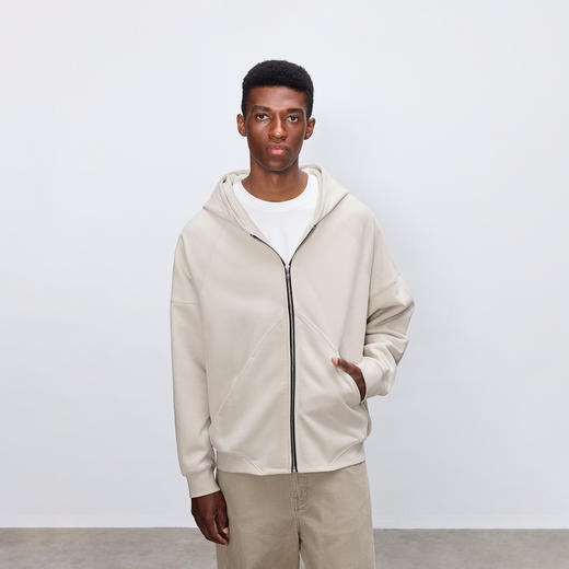 CHINISM折扣季 纯色连帽开衫卫衣男春秋宽松休闲运动男士拉链外套 商品图3