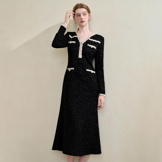 西遇法式小香风织带鱼尾针织裙女秋季新款名媛高级感连衣裙V3355202 商品图0