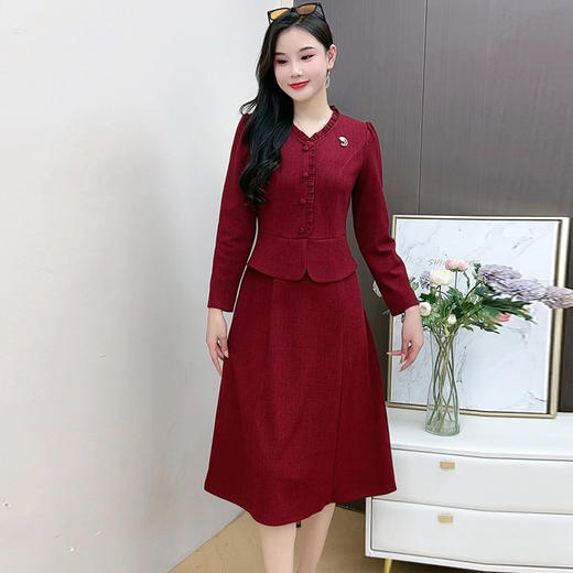 QYM 1125X22-Y假两件连衣裙气质时尚简约收腰中长裙 商品图2