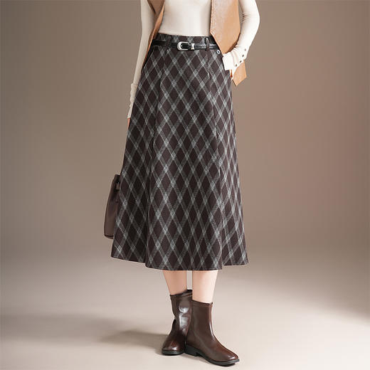 QYM 773-Y简约格子半身裙时尚半身裙中长款口袋A字裙 商品图0