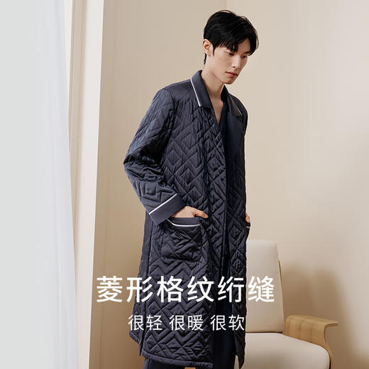 金三塔桑蚕丝丝绵睡袍男100%桑蚕丝填充宽松舒适保暖棉袍棉袄秋冬 YSMFD102 商品图1