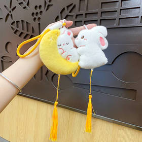 中秋节礼物毛绒小兔子玩偶包包挂件可爱公仔书包挂饰链钥匙扣
