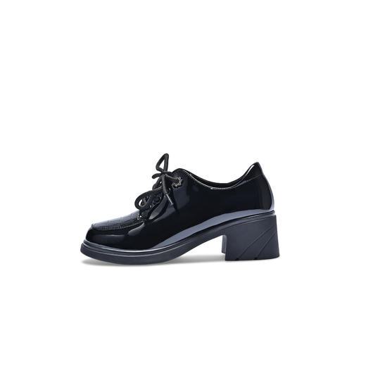 经典鲨2025秋专柜新品百搭黑色圆头鳄鱼纹中粗跟系带皮鞋女KC19-537251 商品图4