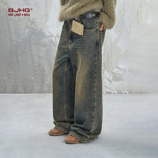 BJHG不计后果新款加绒复古牛仔裤子男款秋冬季百搭直筒牛仔长裤女 商品图1