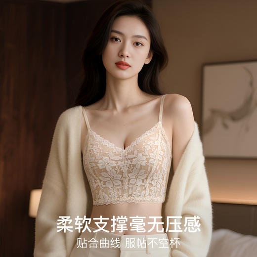 A2-💟【法式浪漫】蕾丝内衣女性感内搭背心式小胸聚拢细肩带美背文胸罩  花蕾卿卿【小胸-蕾丝】 商品图0