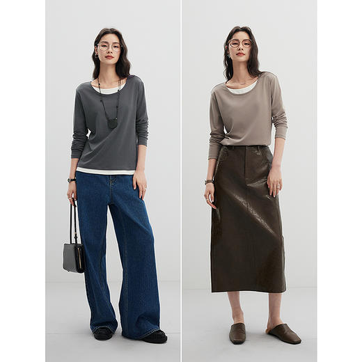 初棉圆领假两件长袖T恤356601001 商品图4