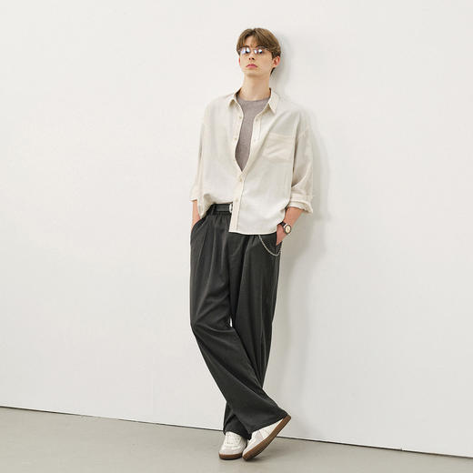 714street莱赛尔亚麻混纺长袖衬衫男2025秋季高级感抗皱休闲衬衣 商品图2