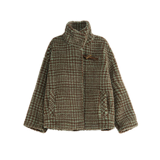 谜底毛毛大衣女士2025秋季新款时髦百搭立领大廓形外套257MD7827 商品图4