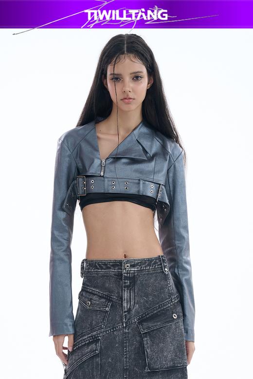 启世录TIWILLTANG“烁隐月光”半领截短皮夹克 商品图4