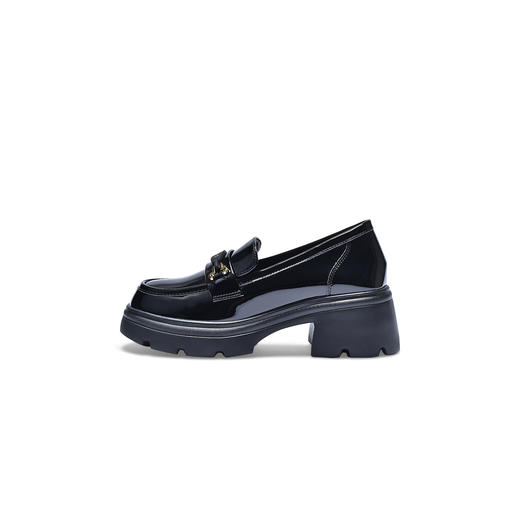 经典鲨2025年秋季专柜新款百搭黑色圆头通勤中粗跟乐福鞋女KW163-537131 商品图4