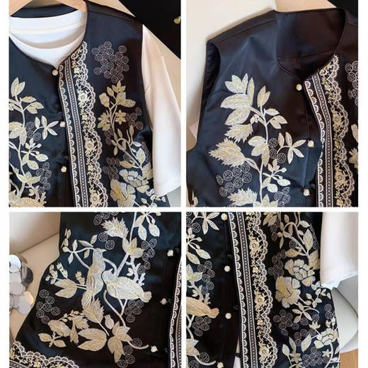 丁摩 新中式金丝刺绣醋酸缎面马甲女春秋国风高端气质坎肩背心5ZF-9153 商品图1