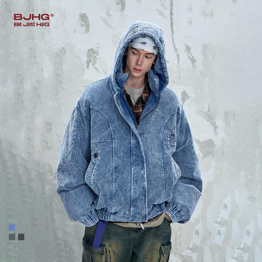 BJHG不计后果灯芯绒羽绒服男款冬季宽松连帽复古巴恩风羽绒服外套 商品图0