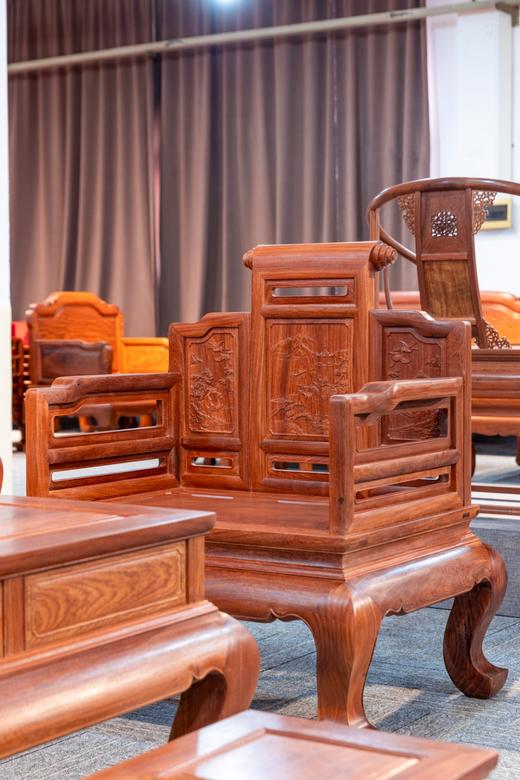 红桥红  家具严选  缅甸花梨（大果紫檀）  【直背 带雕花卷书沙发 八件套】 商品图5