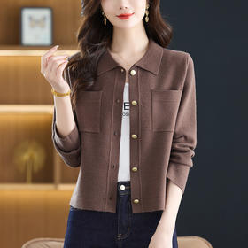 SC7-9102-168针织开衫春秋外搭大码女装2025新款气质减龄翻领毛衣秋季纯色外套