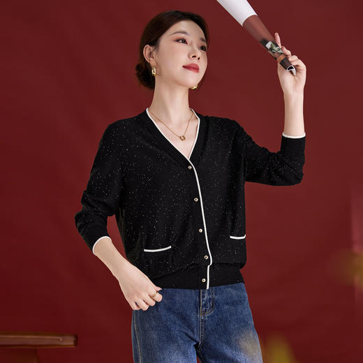 QSV领长袖针织衫薄款女羊毛秋装2025新款时尚通勤上衣气质毛衣1539 商品图1