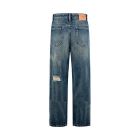 REDCHARCOAL 红炭【“非攻”系列】水洗做旧破洞牛仔裤男直筒长裤