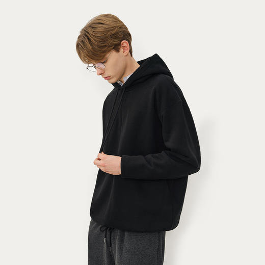714street日系休闲简约加绒连帽卫衣男2025秋冬新款情侣落肩帽衫 商品图1