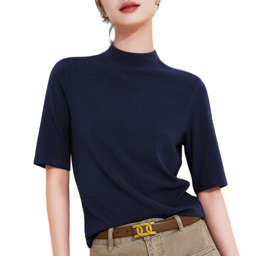 丁摩 半高领五分中袖女内搭春秋新款法式修身打底衫软糯中领上衣女5ZF-M933 商品图4