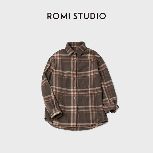 ROMI STUDIO“随性复古”全棉色织格纹工字褶翻领衬衫 RWCAS65456 商品图0