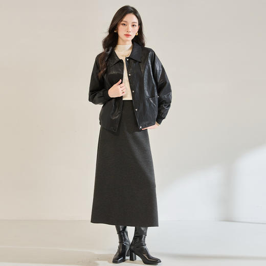 「高货sh」全新升级【铂金会员339/天猫459/差价120】(14958)洛诗琳新款金属丝pu皮衣2025秋季气质翻领显瘦夹克短外套 商品图3