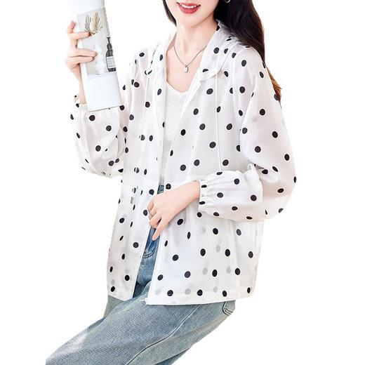 丁摩真丝白色波点连帽防晒衣女新款薄款透气小个子减龄休闲桑蚕丝AL0589 商品图4