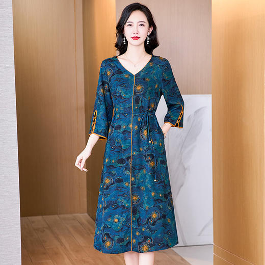 丁摩真丝香云纱连衣裙七分袖时尚减龄桑蚕丝裙AL2952 商品图2