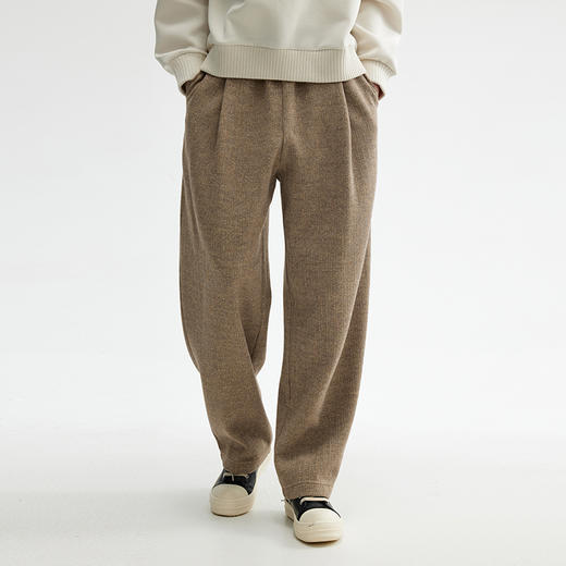 红炭男裤 冬季美式潮牌休闲裤男保暖针织呢料阔腿垂感直筒裤 商品图0