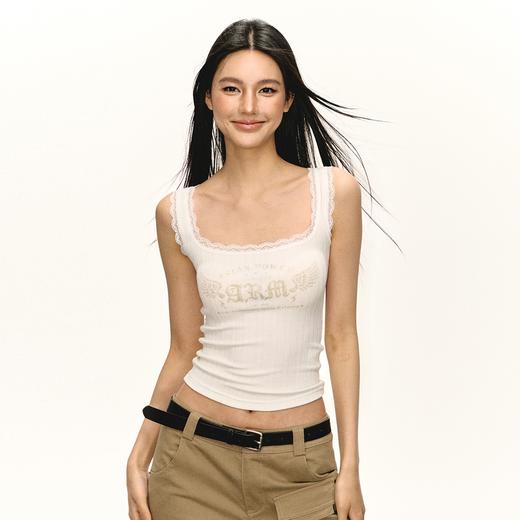 Ariseism 美式复古蕾丝边方领吊带背心女2025夏季新款外穿上衣 商品图0