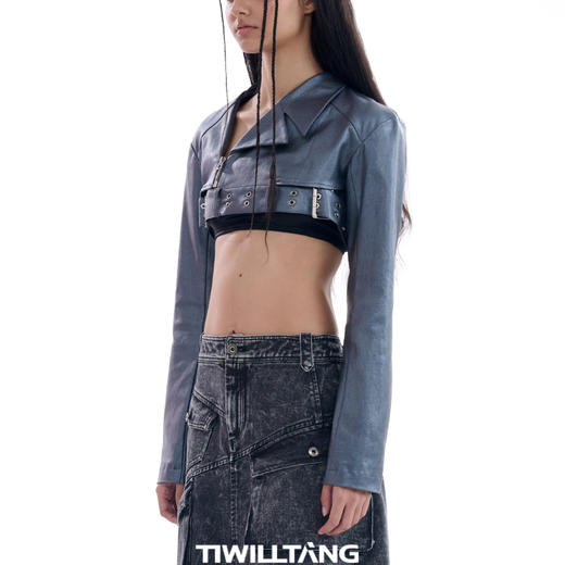 启世录TIWILLTANG“烁隐月光”半领截短皮夹克 商品图1
