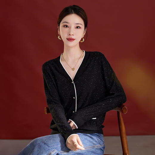 QSV领长袖针织衫薄款女羊毛秋装2025新款时尚通勤上衣气质毛衣1539 商品图3