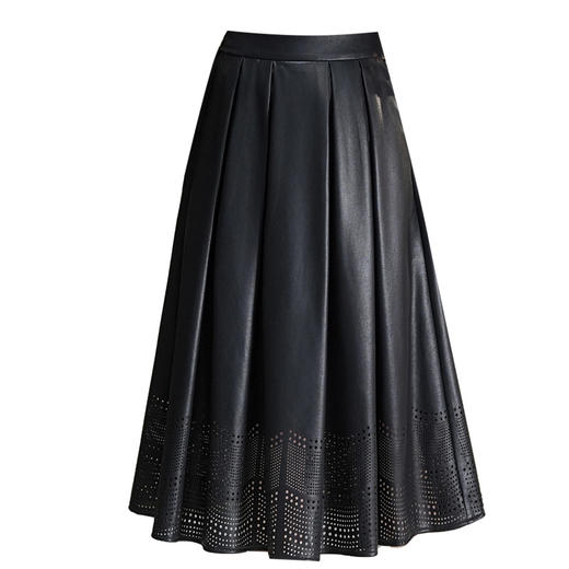 QYM 765-Y松紧高PU皮裙时尚气质优雅半身裙水洗皮大摆裙 商品图4