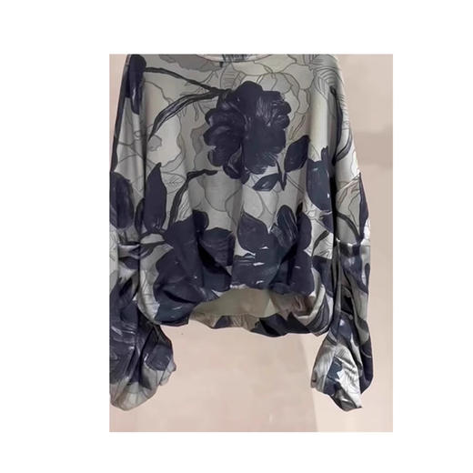 雀说流行的上衣高级感气质百搭灰绿色印花圆领长袖卫衣AL 商品图3