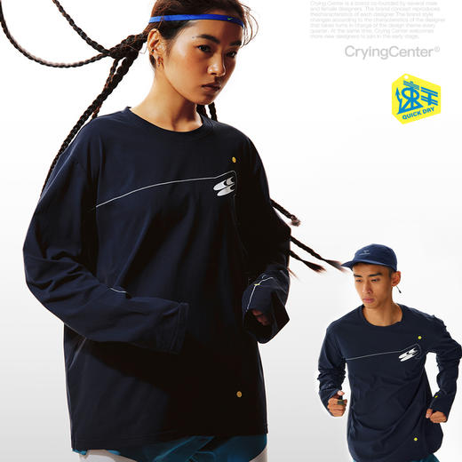 CryingCenter撞色线条吸湿速干马拉松跑步训练运动服长袖男女同款 商品图3