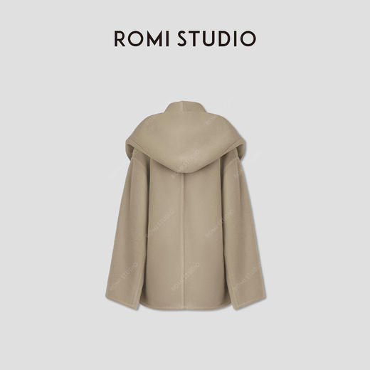ROMI STUDIO"棕标系列"羊毛绒感双面呢连帽气质大衣RWCAWG4869 商品图1
