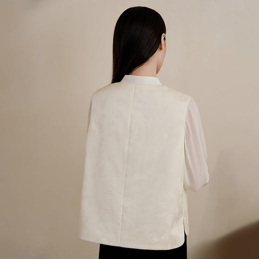 金三塔丝绵马甲女100%桑蚕丝填充新中式蝴蝶提花丝绵背心绵袄秋冬  YSFFD703 商品图3