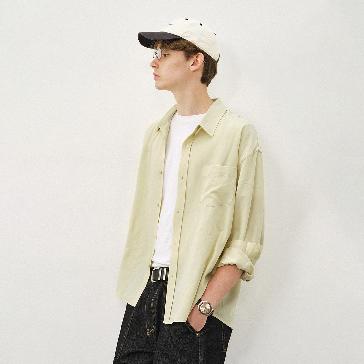 714street莱赛尔亚麻混纺长袖衬衫男2025秋季高级感抗皱休闲衬衣