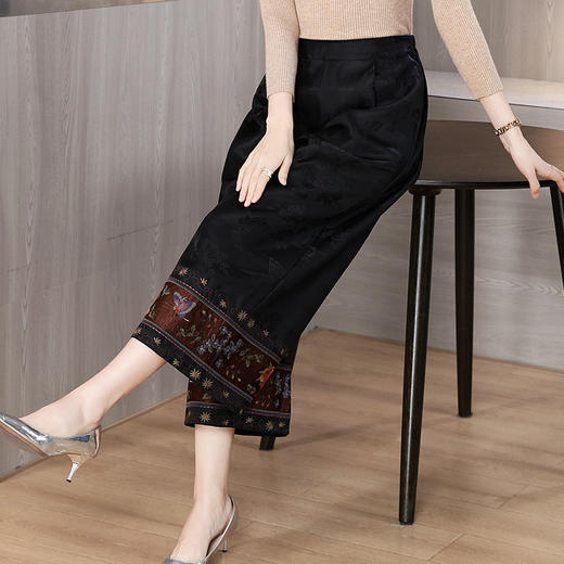 AHM yqwl6652中国风松紧腰阔腿裤显瘦暗纹提花复古休闲裤 商品图2