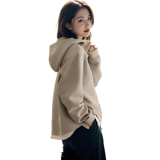 丁摩 空气层拉链套头假两件连帽卫衣女时尚休闲新款5ZF-7131 商品图4